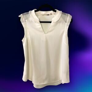 Soft Surroundings Cream Sleeveless Blouse Sheer Shoulders Pleated Detail S
